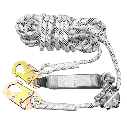 Rope Harness Safety Lanyard, 50ft Vertical Roofing Rope with Grab, Fall Protection Lanyard Tree Climbing Line Kit