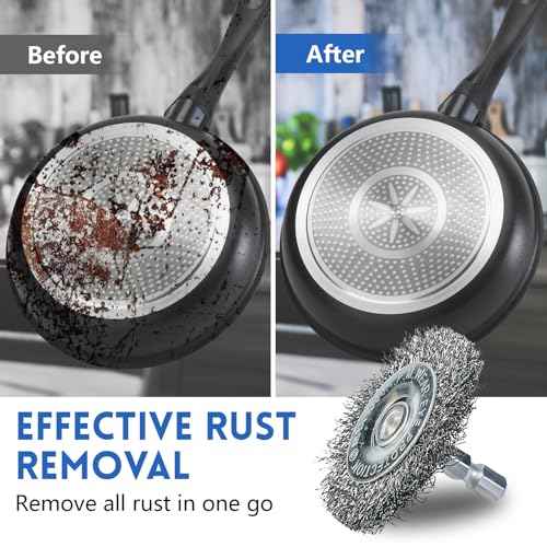 10 Pcs Drill Wire Brushes Coarse Carbon Steel Crimping Wire Wheel Cup Brushes, 1/4 Inch Hex Shank ? Suitable for Rust Cleaning, Stripping & Abrasive Applications