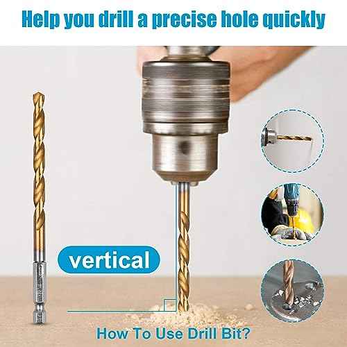 19 PCS Hex Shank Drill Bit Set, 1/16"-1/4" HSS Titanium Coated Twist Bits for Metal Wood Plastic, 4241 High Speed Steel Small Quick Change Drill Bits with Holder