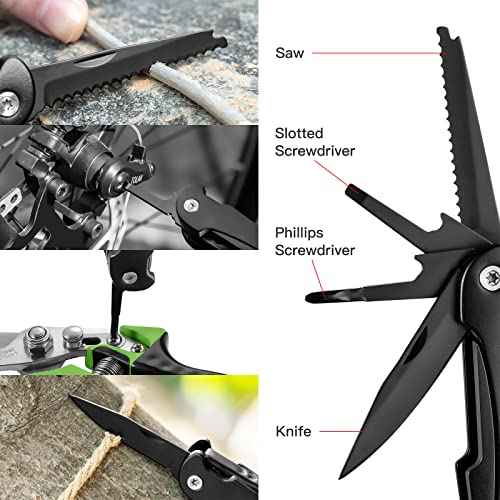 14 IN 1 Multitool Pliers with Pocket Clip, Portable Multi Tool, Pocket Knife Camping Multitool, Needle Nose Pliers with Replaceable Wire Cutters, Screwdrivers, Saw - Gifts for Men, Dad, Husband