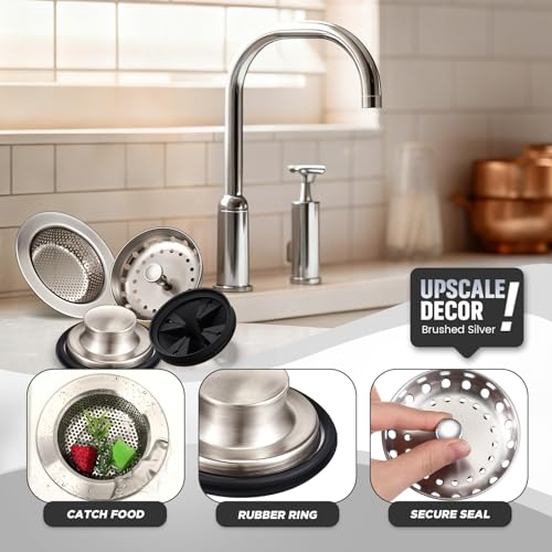 Yiyiring Brushed Silver Garbage Disposal Splash Guard & Stopper Set - 4 Pieces