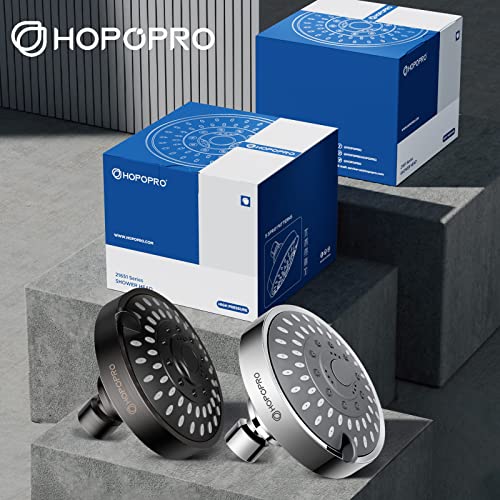 HOPOPRO 4 Inch Modern Chrome Fixed Shower Head with 5 Modes - High Pressure, Easy Install