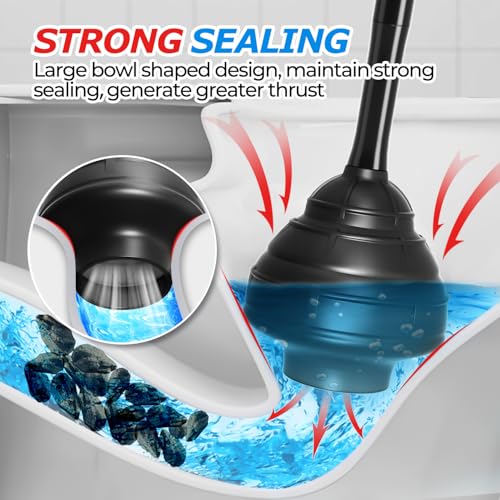 FORASTO Black Toilet Plunger with Holder - Heavy Duty Clog Remover