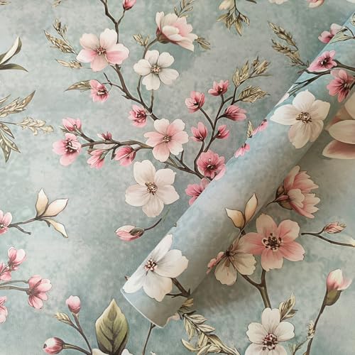 Peel and Stick Wallpaper Vintage Floral Wall Paper 17.3"¡¿118" Modern Decorative Self Adhesive Removable Wallpaper for Bedroom and Bathroom Green Contact Paper
