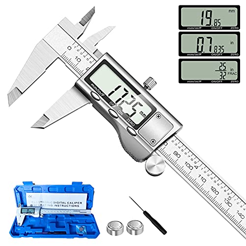 Jiavarry 6 Inch Digital Caliper with Large LCD Screen, Stainless Steel Vernier for Precise Measurement - Model 20-F