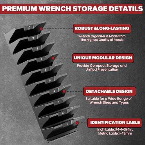 80PCS Modular Wrench Organizer Wrench Holder - Wrench Tool Organizers for Tool Drawer Storage, Wrench Storage Set with Metric & SAE Label, Rack Tool Gift for Professional Mechanics Men, Black