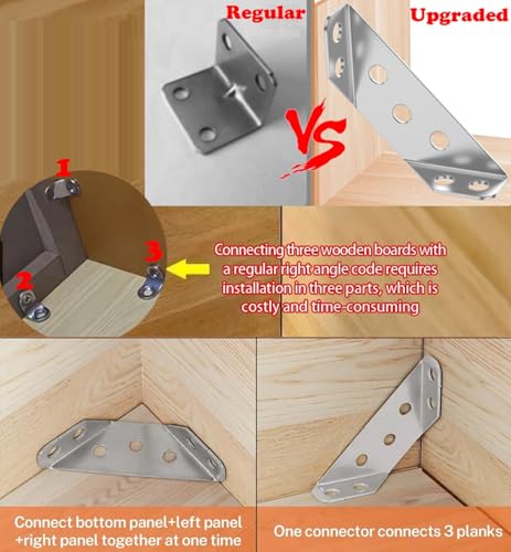 Silver Furniture Corner Connector 20PCS Stainless Steel L Brackets for Wood Shelves Cabinets
