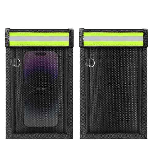 yaokvide 2 Pack Faraday Bags for Phones & Car Keys, Cell Phone Signal Blocking Pouch, Anti-Tracking Anti-Theft EMP Bag, Fireproof & Waterproof Faraday Key Fob Protector with Reflective Strip