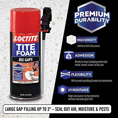 Loctite Tite Foam Big Gaps Spray Foam Sealant, 12 fl oz Can, 1 Pack - Polyurethane Expanding Insulation