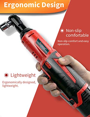 AOBEN Cordless Electric Ratchet Wrench Set 3/8" 12V with 2 Batteries - Brick Red