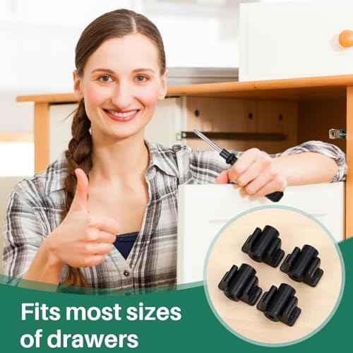 Juexica False Cabinet Front Clip False Drawer Front Clips Sink Tip Out Snap with Screws Screwdrivers for Hardware Replacements(Black,8 Pairs)