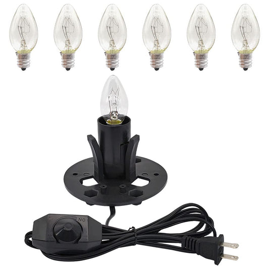 New Orange Heart Himalayan Salt Lamp Cord with Dimmer Switch and Bulbs, 6FT Original Replacement Cord with Base Assembly 3.35 Inches, 6-Pack 15 Watt E12 Halogen Salt Lamp Bulbs for Salt Rock Lamp