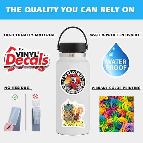 BEATRI Welding Stickers 50Pcs Hard Hat Welding Tool Box Welder Stickers Vinyl Waterproof for Helmet, Water Bottles Welder Decals Stickers for Journaling, Laptop, Phone for Adult