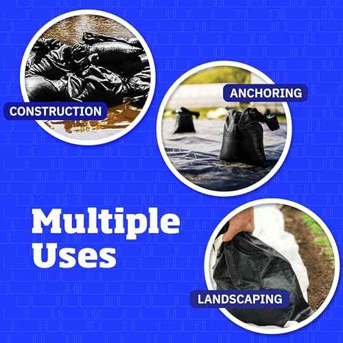 DURASACK Heavy Duty Sand Bags with Tie Strings Empty Woven Polypropylene Sand-Bags for Flood Control with 1600 Hours of UV Protection, 50 lbs Capacity, 14x26 inches, Black, Pack of 10