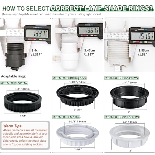 EMNOOTI 1-1/2" White Aluminum Threaded Socket Shade Ring for E26 Medium Base Lamps