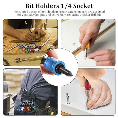 6Pcs 1/4inch Hex Shank Bit Holder Portable Socket Drill Bit Holder Quick Change Aluminum Alloy Long and Short Drill Bit Holder Extension Bar Keychain Drill Bit Holder for Drill Bit