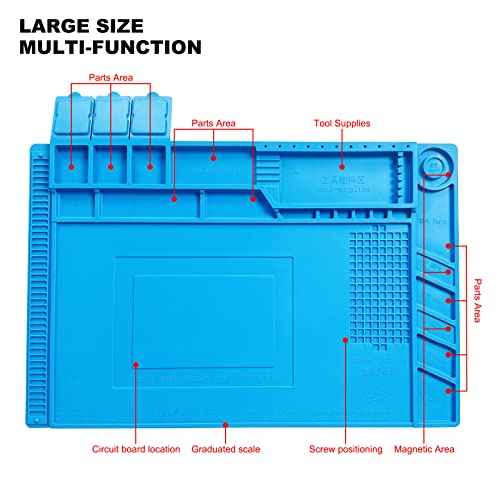 Premium Heat Resistant Solder Pad, Large Anti-static Magnetic Silicone Pad, Repair Pad With Scale, for Cell Phone, Computer and Other Electronic Repairs, 17.7 "*11.8", Blue