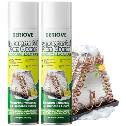 BERlOVE Foaming AC Coil Cleaner - Pack of 2, 19oz for Evaporator & Condenser Maintenance