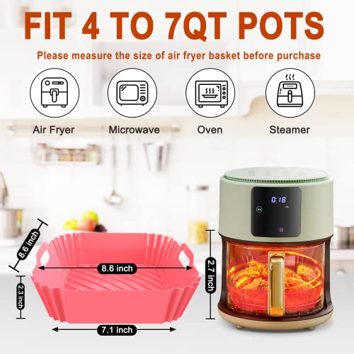 Seropy Air Fryer Liners Square 2 Pack 7.1 Inch for 4-7 QT - Silicone Reusable Baking Mat