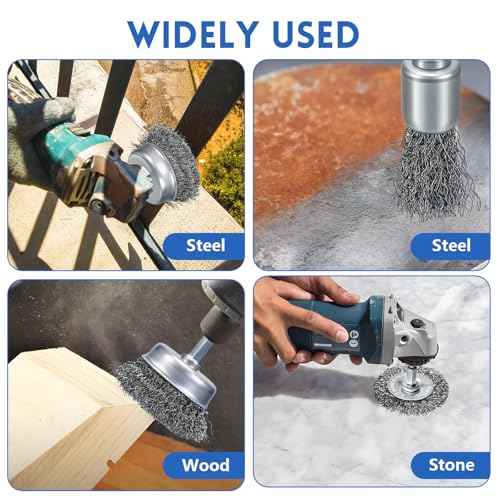 10 Pcs Drill Wire Brushes Coarse Carbon Steel Crimping Wire Wheel Cup Brushes, 1/4 Inch Hex Shank ? Suitable for Rust Cleaning, Stripping & Abrasive Applications