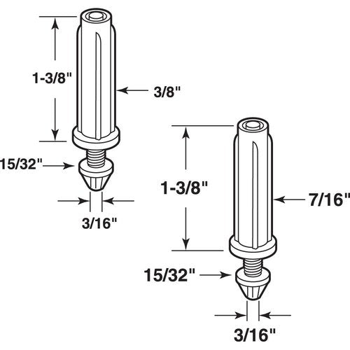 Prime-Line N 7538 Bi-Fold Door Bottom Pivot Kit, Two 3/8 In. and Two 7/16 In. Plastic Base Diameters, Grooved Steel Pivot Tips, Adjustable (2 Pair)