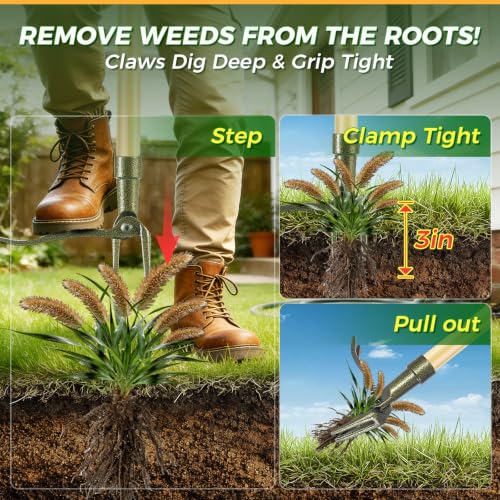 RexWeed Bamboo Brown Stand-Up Weed Puller Tool with Long Handle