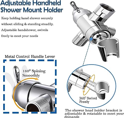 Polished Chrome Shower Arm Diverter Valve with Handshower Mount - 3 Way Brass Bathroom Replacement
