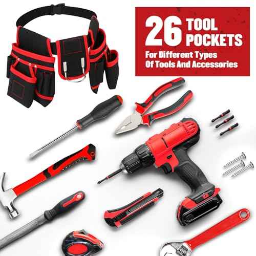 Tool Belt, Magnetic Tool Pouch with 26 Pocket Tool Belts for Men, Heavy Duty Adjustable Tool Pouch Bag, Detachable Utility Belt Tool Bags for Electrician, Carpenter, Construction