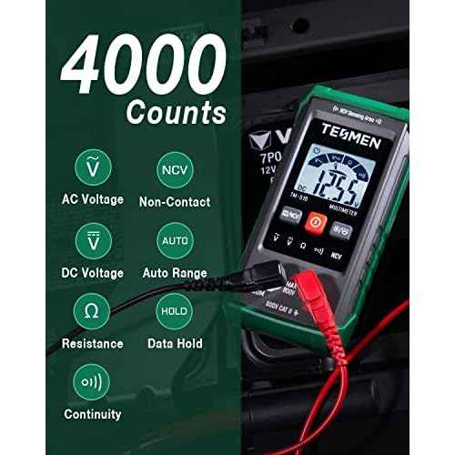 TM-510 Digital Multimeter, 4000 Counts, Smart Measurement, Auto-Ranging Voltmeter; Voltage Tester with Non-Contact Voltage Function, Measures AC/DC Voltage, Resistance, Continuity ? Green
