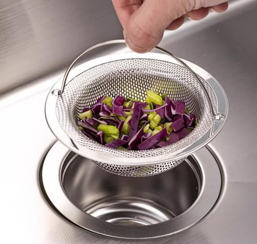 4 Pack Kitchen Sink Strainer, Stainless Steel Sink Drain Basket with Handle, Rust Resistant Food Catcher, Dishwasher Safe Kitchen Drain Stopper Filter