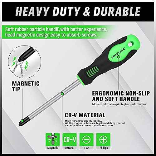 SWANLAKE 11PCS Screwdriver Set, Magnetic 5 Phillips and 5 Flat Head Tips for Fastening and Loosening Seized (11PCS)