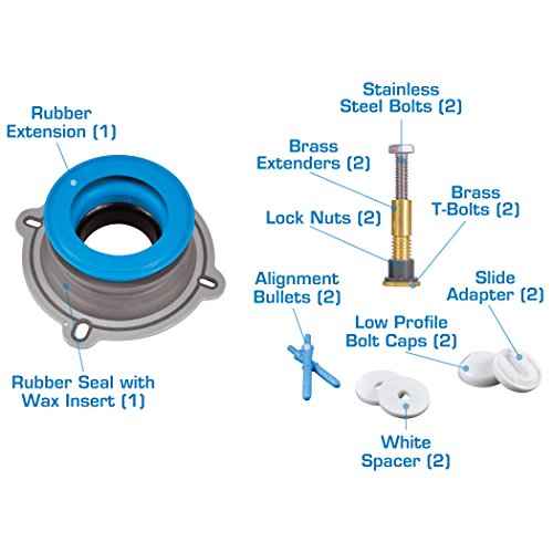 DANCO All-in-One Toilet Installation Kit, Perfect Seal Wax Ring & Zero Cut Bolts, Toilet Repair, Wax-Free, Mounting Toilet Bolts (10879X)