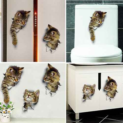 VOVCIG Wall Stickers 3D Cat Toilet Lid Stickers Realistic Wall Stickers Cute Cat Stickers£¨6 Pack£©