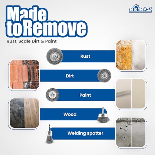 EHOMEA2Z Wire Wheel Steel Brush Cup for Drill 1/4 Hex Shank for Cleaning Stripping Rotary Metal Power Drill Paint Rust Removal, for Power Drill Attachment (6)