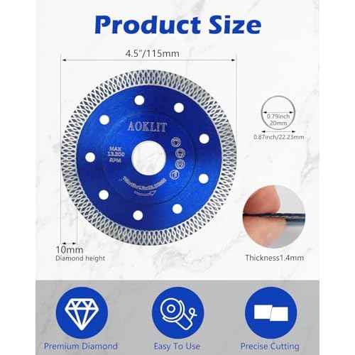 4.5 inch Super Thin Diamond Blade for Angle Grinder, 3 Pcs Tile Saw, Diamond Saw Blades Cutting Porcelain Tile Granite Marbles (Blue)