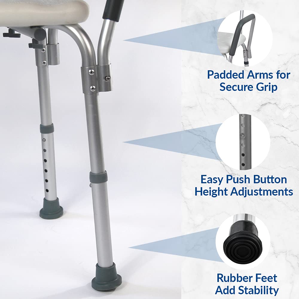 Bemis Shower Chair with Backrest and Padded Arms, Adjustable Height Legs