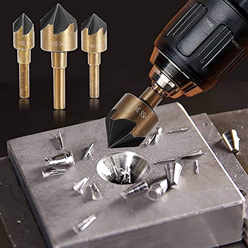 Aleric Countersink Drill Bit Set, High Speed Steel Counter Sinker Drill Bit 5Pcs 5 Flute 6mm Hex Shank with 82 Degree Mill Cutter Bit Countersink Bits for Wood Metal in Size 1/4¡± 3/8¡± 1/2¡± 5/8¡± 3/4¡±