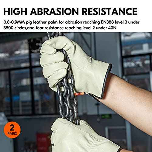 Vgo... 2-Pairs Ulined Safety Pigskin Leather Work Gloves Men, Rigger Gloves, Builder Gloves (Size L, Light Cyan, PA9501)