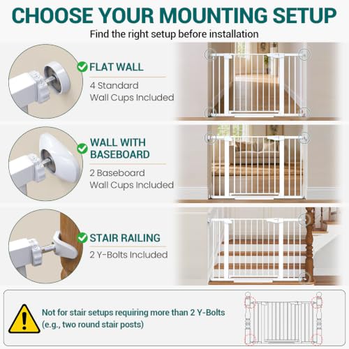 Cumbor 30-46 Inch White Baby & Pet Gate with Auto-Close & Double Lock, Adjustable Walk-Through Safety Gate for Stairs & Doorways