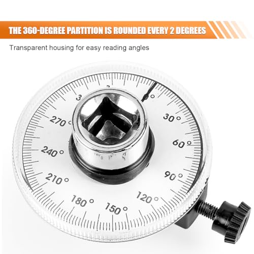1/2" Digital Torque Wrench Angle Gauge, 360 Adjustable Adapter, Drive Meter for Professional Rotation and Angle Measurement