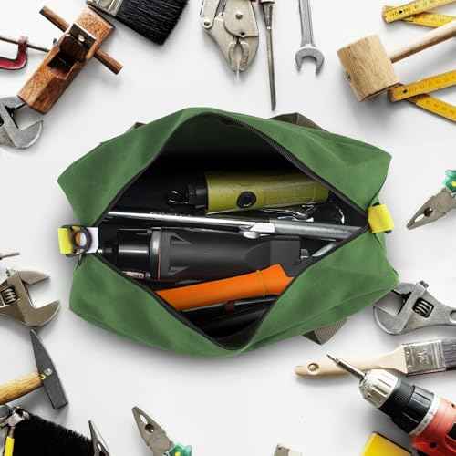 12 Inch Small Tool Bag, Canvas Tool Storage Bag, Large Capacity Multipurpose Zipper Soft Tote Organizer Pouch, for Electrician, Plumbing, Gardening,Tools Bags for Men