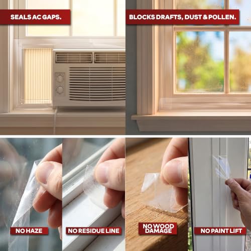 XFasten 2-Inch x 30 Yards Clear Weather Sealing Tape, No Residue, Long-Lasting Window Draft Seal
