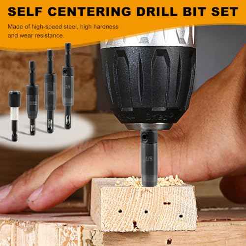 3 Pcs Self Centering Drill Bits Set, 3/32", 7/64", 1/8" Self-Centering Hinge Drill Bit with Bit Holder VIX Bit for 1/4 in Clic-Change Hex Shank Drill