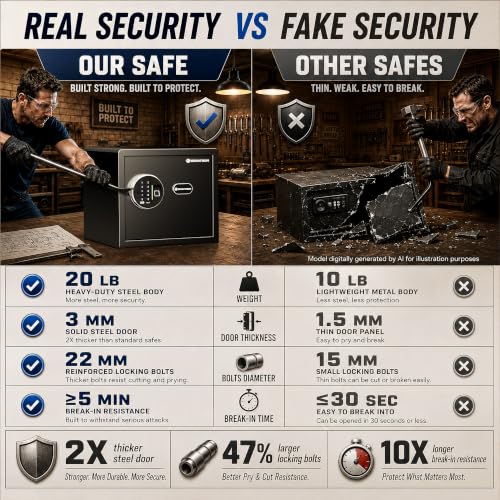 Grimtron 20LB Biometric Safe with Fingerprint & PIN Lock, 9.84"H x 9.84"D x 13.78"W