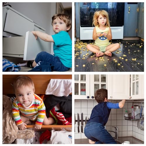 Baby Safety Cabinet Locks 4 Pack - Child Proof Latches for Cabinets & Drawers, White, Tool-Free Installation