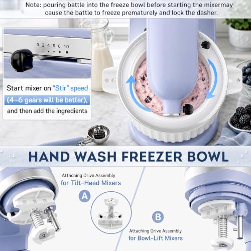 GVODE Ice Cream Maker Attachment for KitchenAid Stand Mixers - Stripes