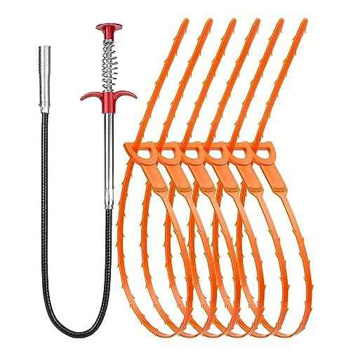 7 Pack Drain Cleaner - 25inch Hair Clog Remover Tool, Sticks To Drain Hair, Sink Snake for Shower, Kitchen Sink, Bath Tub, Bathroom