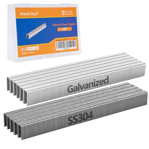 NordJoyT 1/2 Inch Length 18 Gauge Narrow Crown Staples - 1000 Pack