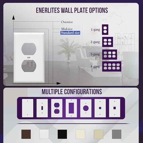 ENERLITES Duplex Wall Plates Kit, Electrical Outlet Covers, Standard Size 1-Gang 4.50" x 2.76", Unbreakable Polycarbonate Thermoplastic, Electric Receptacle Plug Covers, 8821-W-10PCS, White, 10 Pack