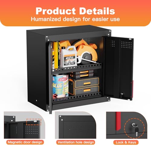 30W Kelueo 30" Metal Garage Wall Cabinet with Lock, Adjustable Shelf, Anti-Fall Rails